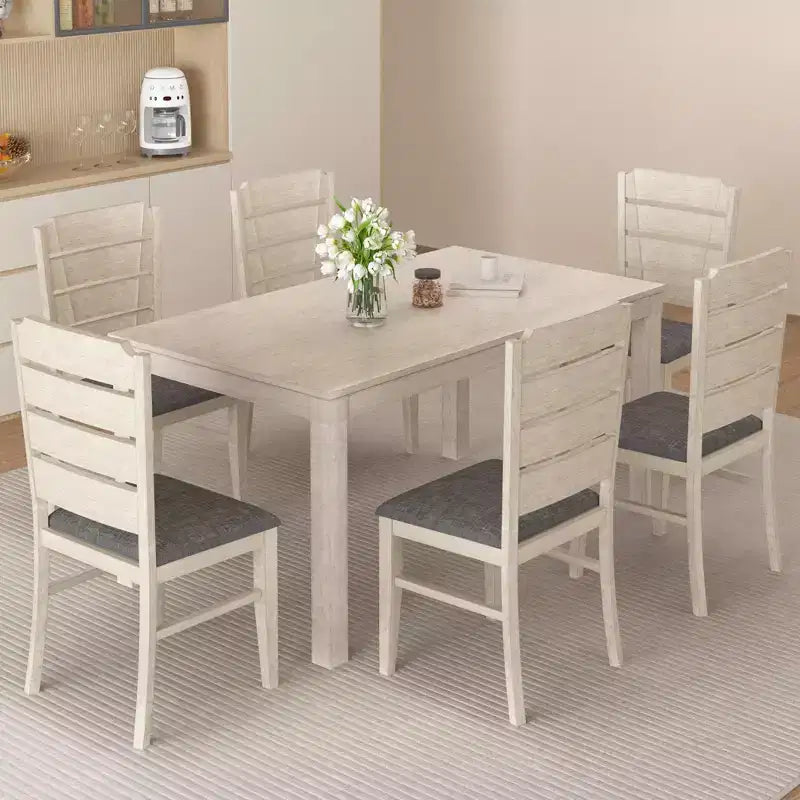 VECELO Chaises de salle à manger rustiques en bois, chaises de cuisine en bois d'hévéa avec siège et dossier rembourrés, gris