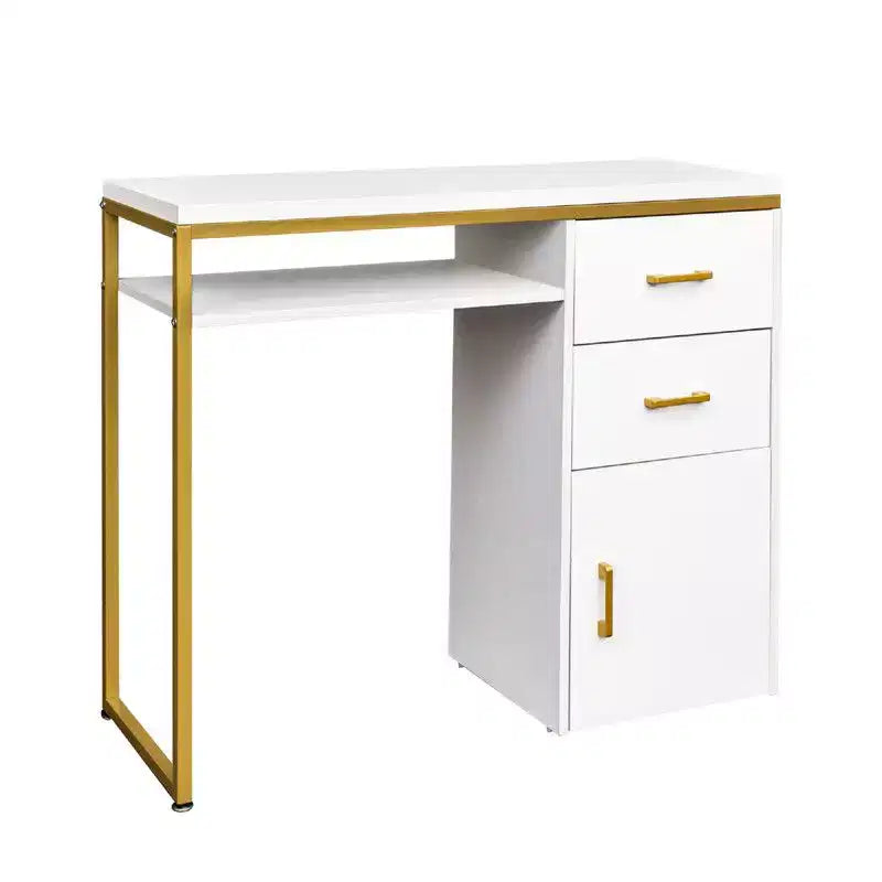 Karl Home | White 2-Drawer Computer Desk with Storage and Keyboard Tray