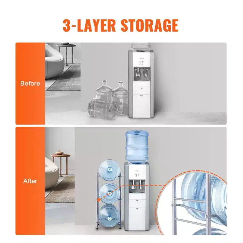 VEVOR Support de Bouteille d'Eau à 3 Niveaux, Support de Bouteille d'Eau de 19 Litres, Support de Bouteille d'Eau à Rangée Unique pour 3 Bouteilles, Support de Bouteille d'Eau Robuste
