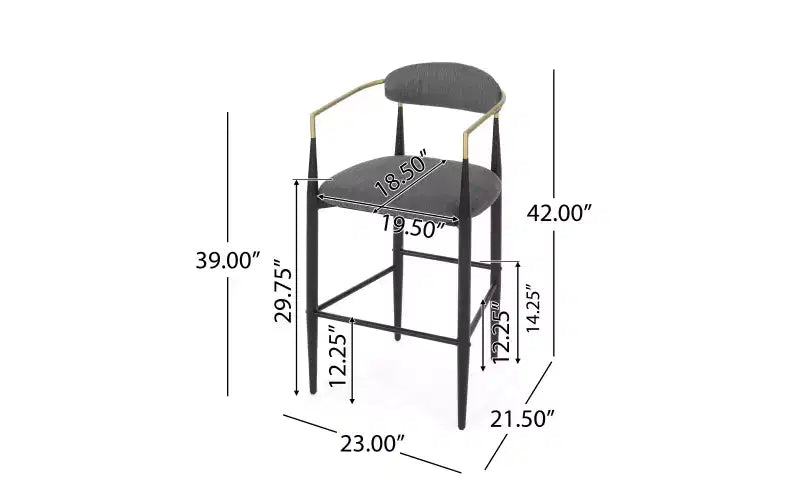 Lot de 2 tabourets de bar/comptoir, chaises de salle à manger, tabourets de pub/cuisine, fauteuils avec pieds en fer - ModernLuxe