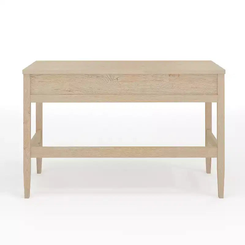 Bureau de travail Martha Stewart Rhett pour bureau à domicile, avec pieds fuselés, en couleur bois clair naturel avec ferrures bronze antique
