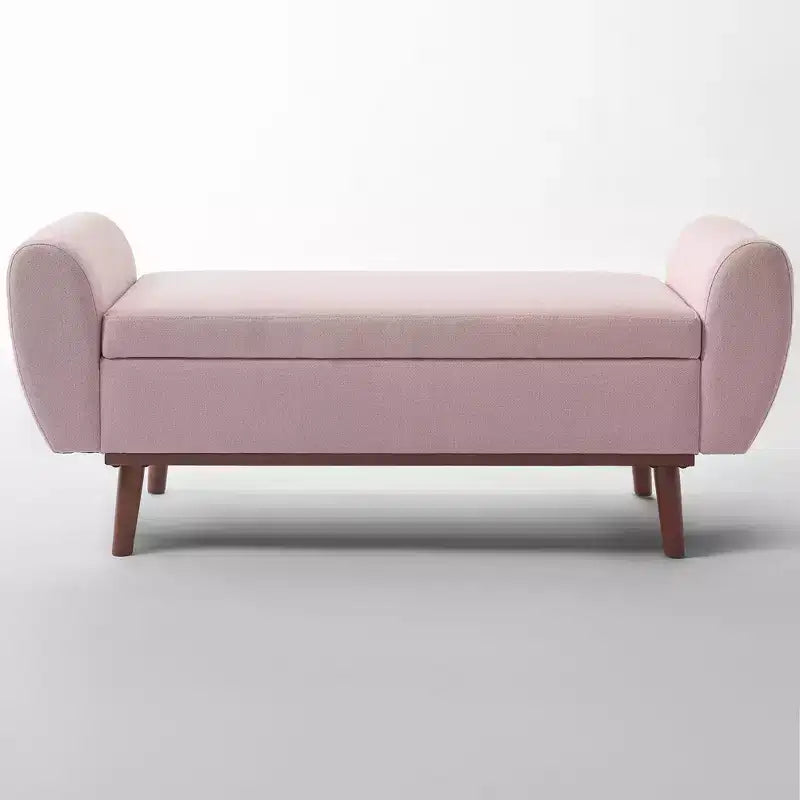 Hyleory Linen Upholstered Storage Bench with Solid Wood Legs for Bedroom Living Room or Entryway
