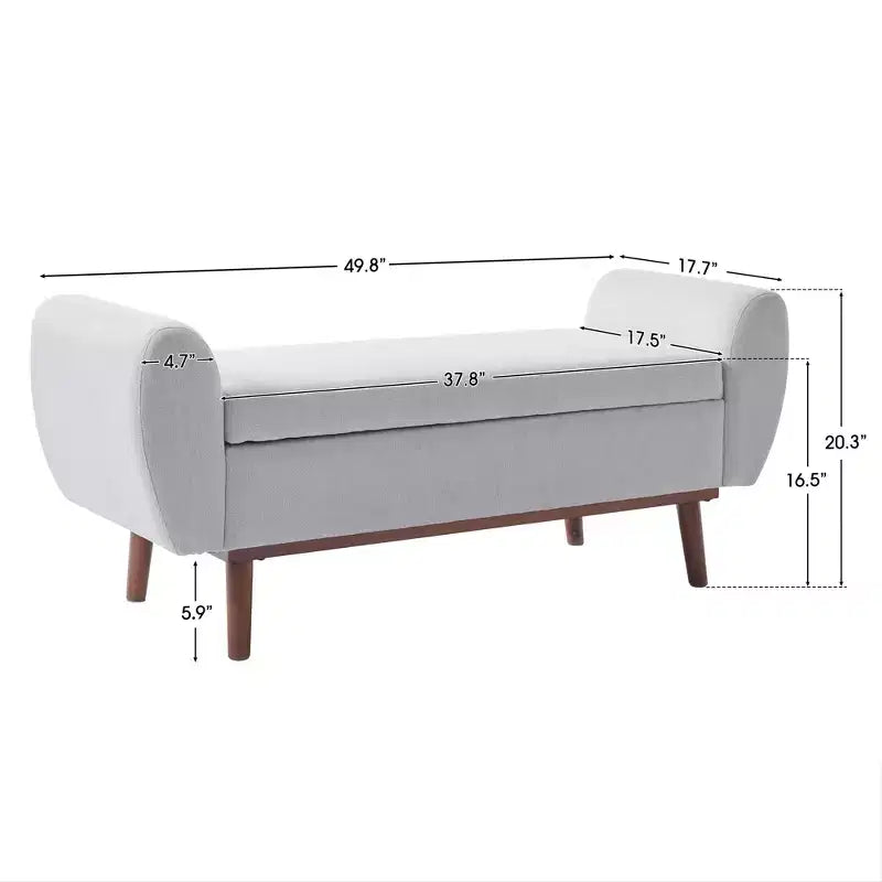 Banc de rangement rembourré en lin Hyleory avec pieds en bois massif pour chambre à coucher, salon ou entrée