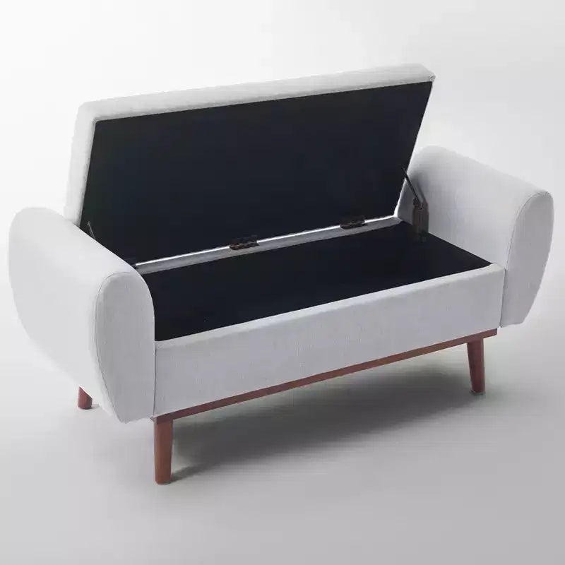 Banc de rangement rembourré en lin Hyleory avec pieds en bois massif pour chambre à coucher, salon ou entrée