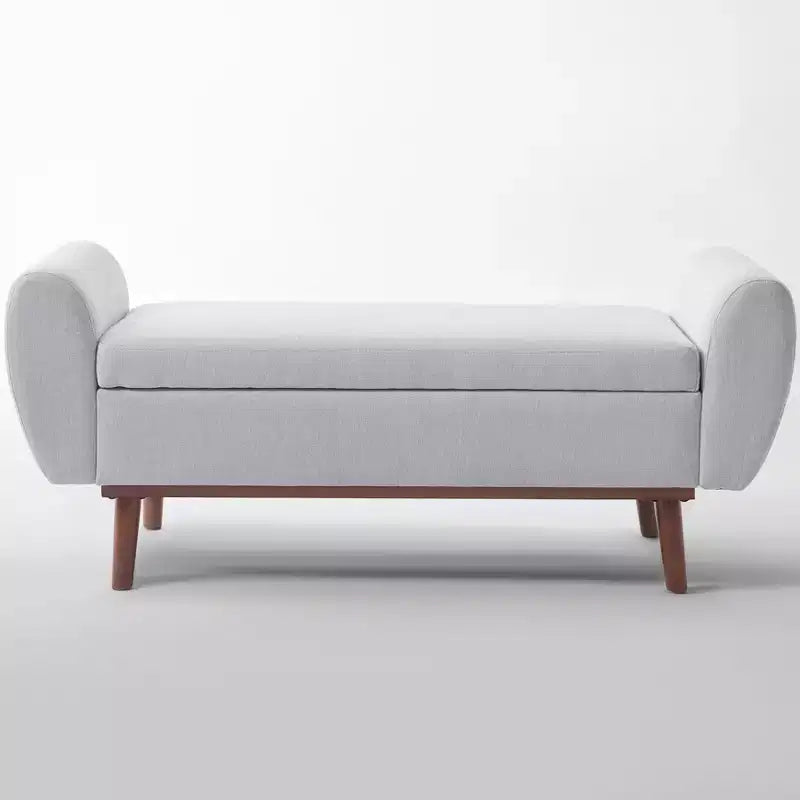 Banc de rangement rembourré en lin Hyleory avec pieds en bois massif pour chambre à coucher, salon ou entrée