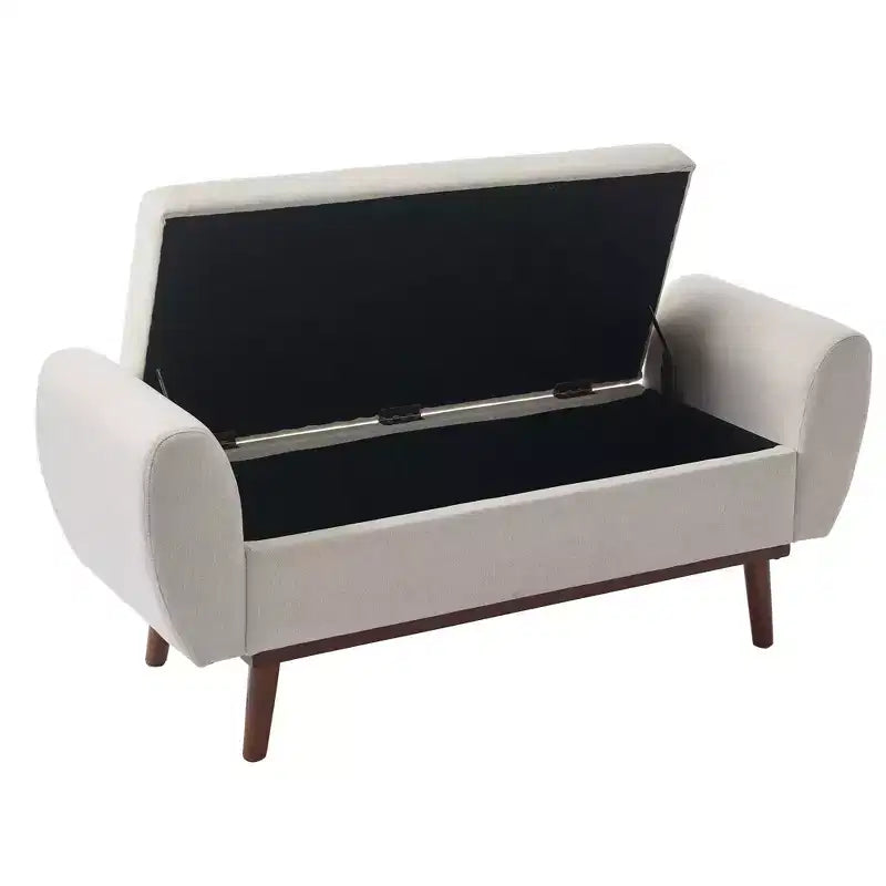 Banc de rangement rembourré en lin Hyleory avec pieds en bois massif pour chambre à coucher, salon ou entrée