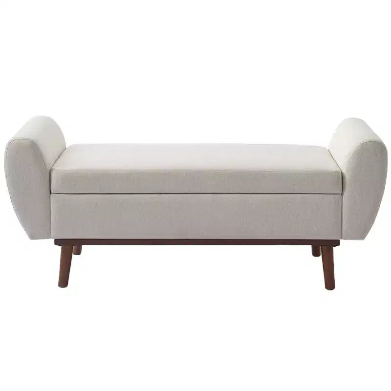 Banc de rangement rembourré en lin Hyleory avec pieds en bois massif pour chambre à coucher, salon ou entrée