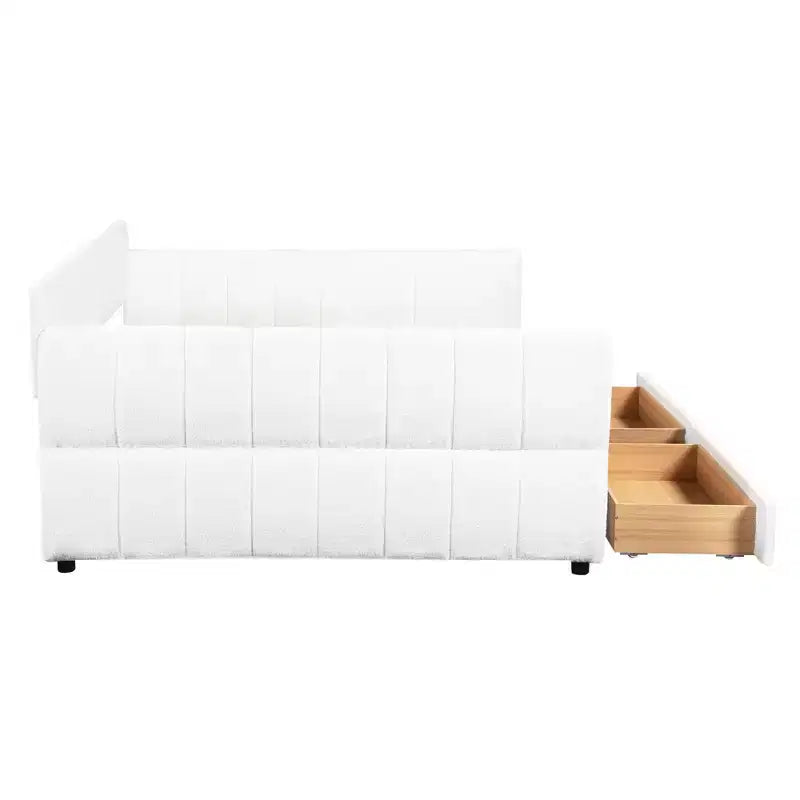 Lit plateforme Queen Size, cadre de lit rembourré avec ports USB et 2 tiroirs/lit gigogne - ModernLuxe
