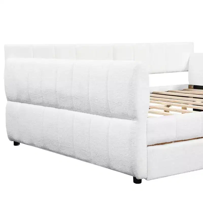 Lit plateforme Queen Size, cadre de lit rembourré avec ports USB et 2 tiroirs/lit gigogne - ModernLuxe