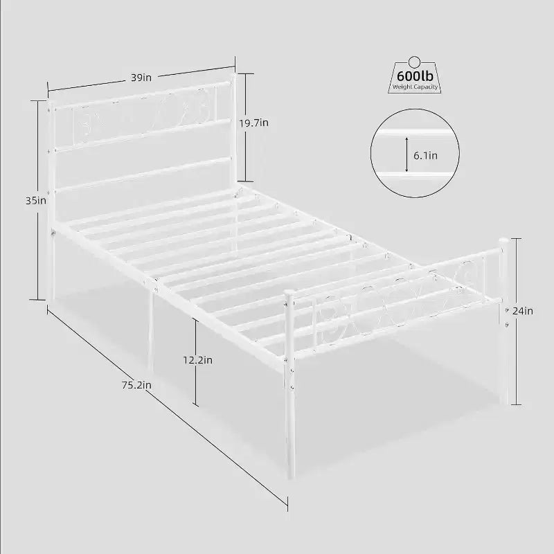Cadre de lit, Cadre de lit en métal avec tête et pied de lit, Cadre de lit plateforme robuste et silencieux avec support à lattes solides, Rangement sous le lit
