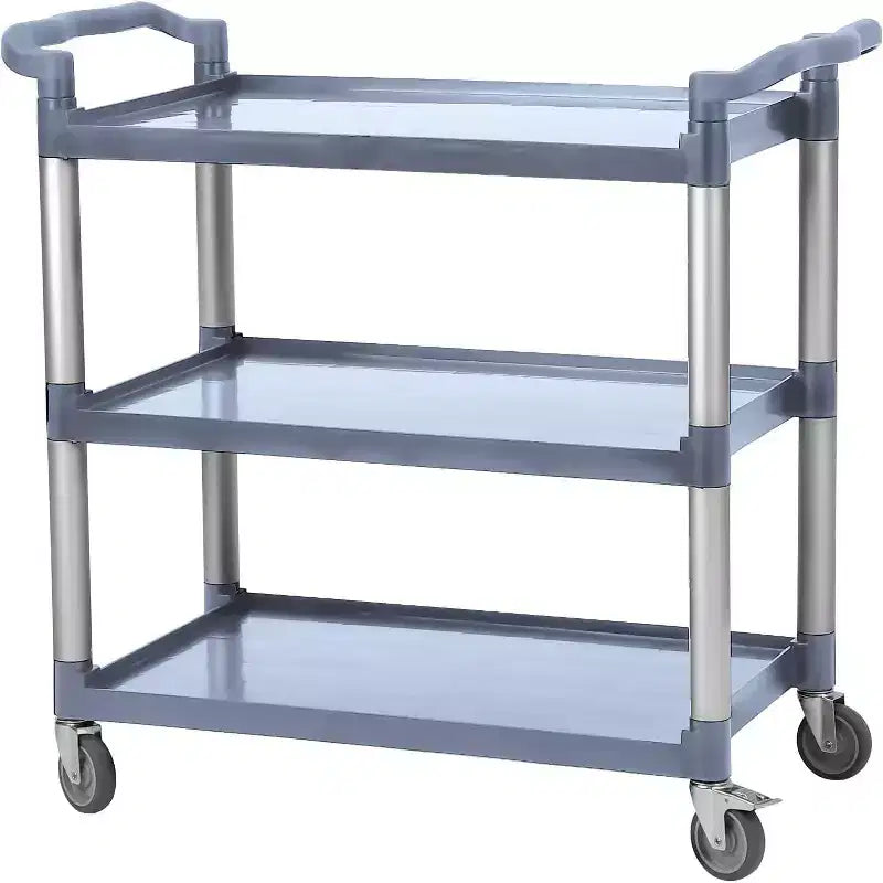 3 Tier Plastic Service Utility Cart with Wheels, Lockable Wheels, Metal Frame, Office/Kitchen/Hotel Food Service/Commercial/Restaurant
