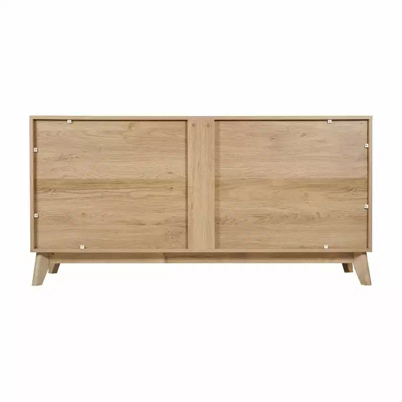 Buffet moderne du milieu du siècle à quatre portes Merrick Lane, meuble TV avec étagères