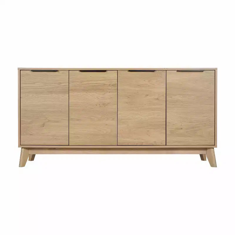 Buffet moderne du milieu du siècle à quatre portes Merrick Lane, meuble TV avec étagères