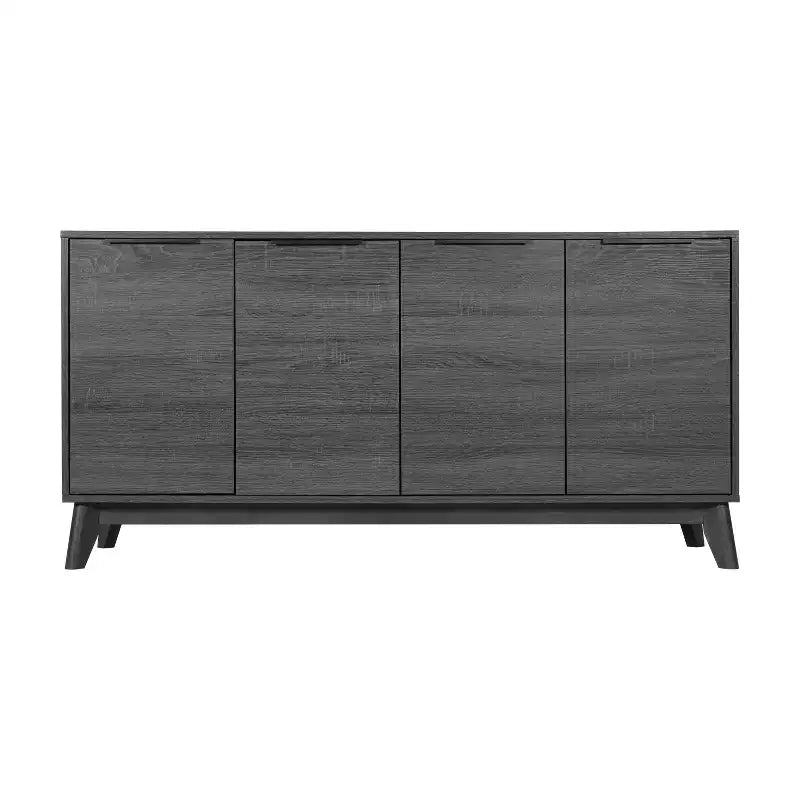 Buffet moderne du milieu du siècle à quatre portes Merrick Lane, meuble TV avec étagères