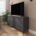 Buffet moderne du milieu du siècle à quatre portes Merrick Lane, meuble TV avec étagères