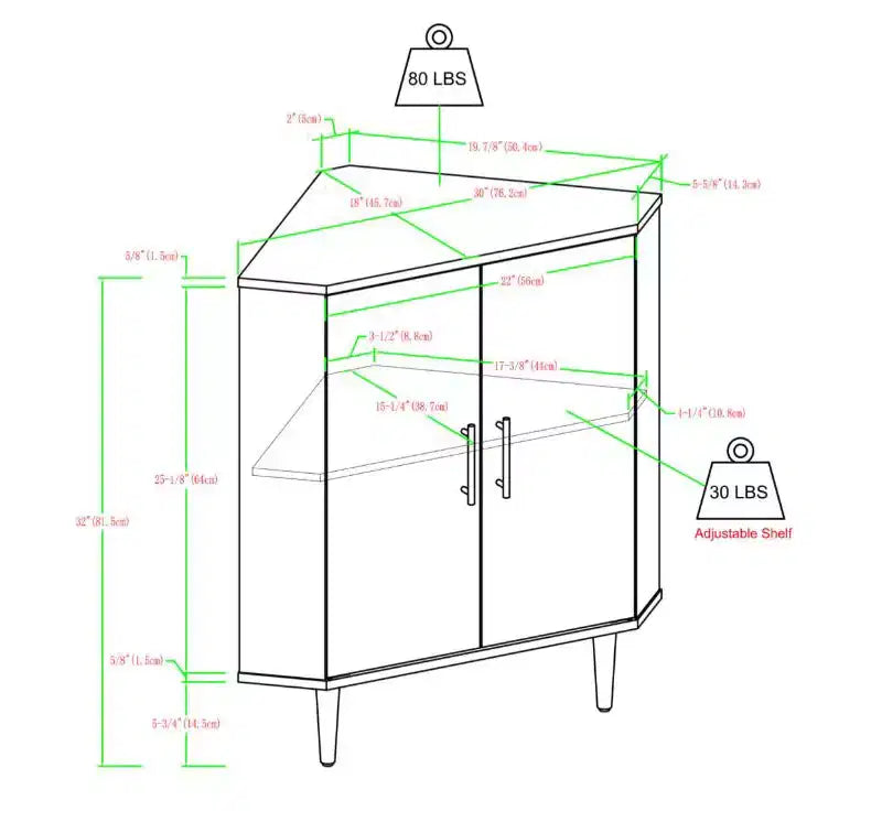 Meuble d'angle d'appoint triangulaire moderne en bois GDFStudio Hilary avec 2 portes
