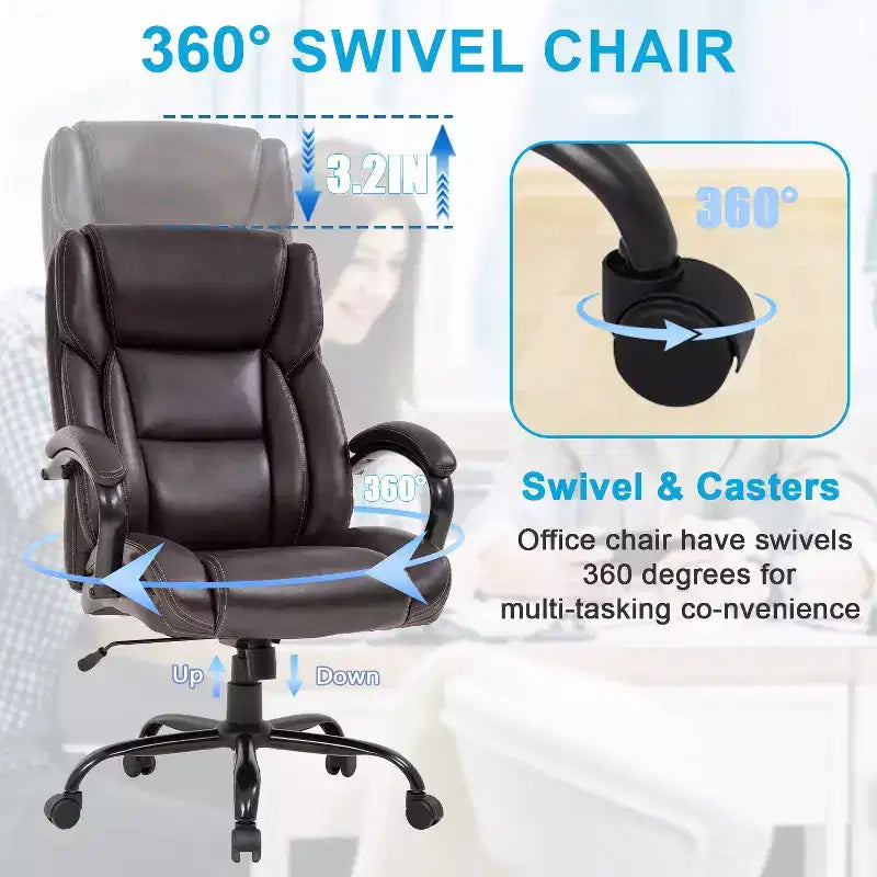 Chaise de bureau BestMassage Grande taille et forte corpulence, 500 lbs, Chaise d'ordinateur, Chaise de bureau