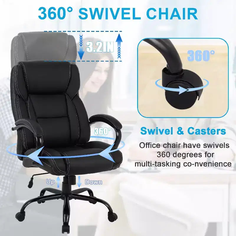 Chaise de bureau BestMassage Grande taille et forte corpulence, 500 lbs, Chaise d'ordinateur, Chaise de bureau