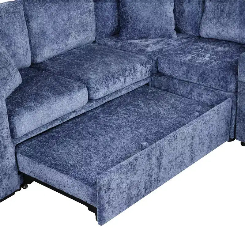 Canapé convertible modulaire en L de 306 cm avec lit gigogne, rangement et porte-gobelets. Canapé d'angle réversible pour salon moderne.