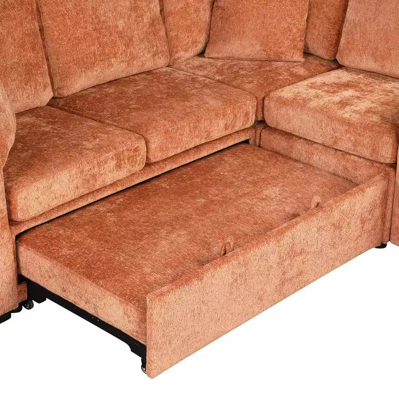 Canapé convertible modulaire en L de 306 cm avec lit gigogne, rangement et porte-gobelets. Canapé d'angle réversible pour salon moderne.