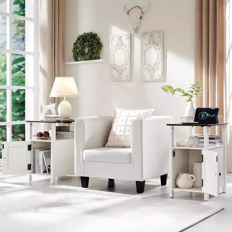 SinCiDo Lot de 2 tables de chevet de ferme avec station de recharge, tables d'appoint en bois avec porte de grange et étagères ouvertes pour chambre, salon