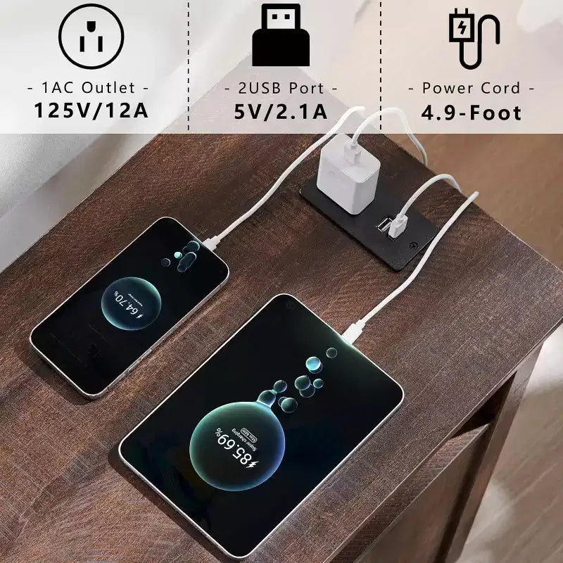 SinCiDo Lot de 2 tables de chevet de ferme avec station de recharge, tables d'appoint en bois avec porte de grange et étagères ouvertes pour chambre, salon
