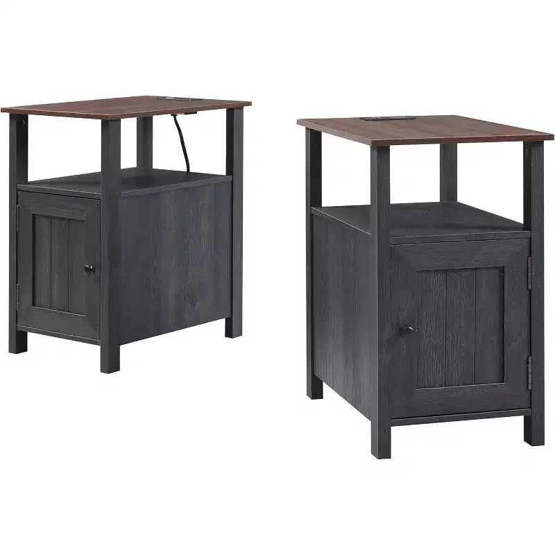 SinCiDo Lot de 2 tables de chevet de ferme avec station de recharge, tables d'appoint en bois avec porte de grange et étagères ouvertes pour chambre, salon