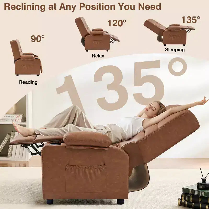 Fauteuil inclinable électrique VECELO avec fonctions de massage et de chaleur, fauteuil de massage en cuir PU rembourré, fauteuil à bascule électrique 35 positions pour salon