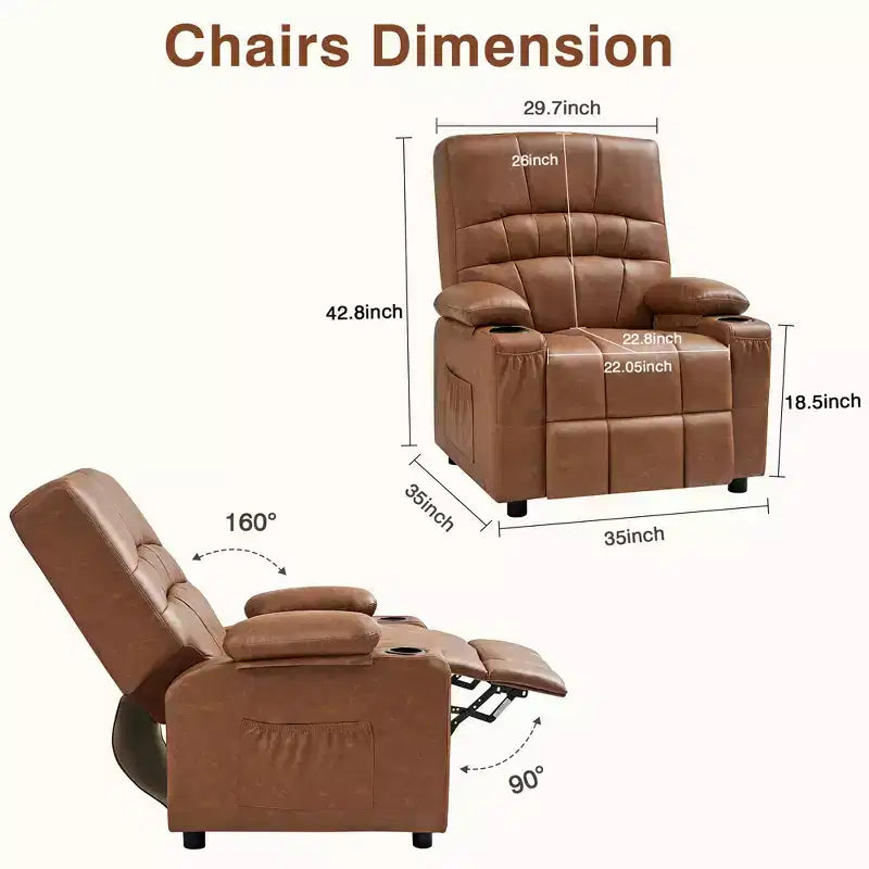 Fauteuil inclinable électrique VECELO avec fonctions de massage et de chaleur, fauteuil de massage en cuir PU rembourré, fauteuil à bascule électrique 35 positions pour salon