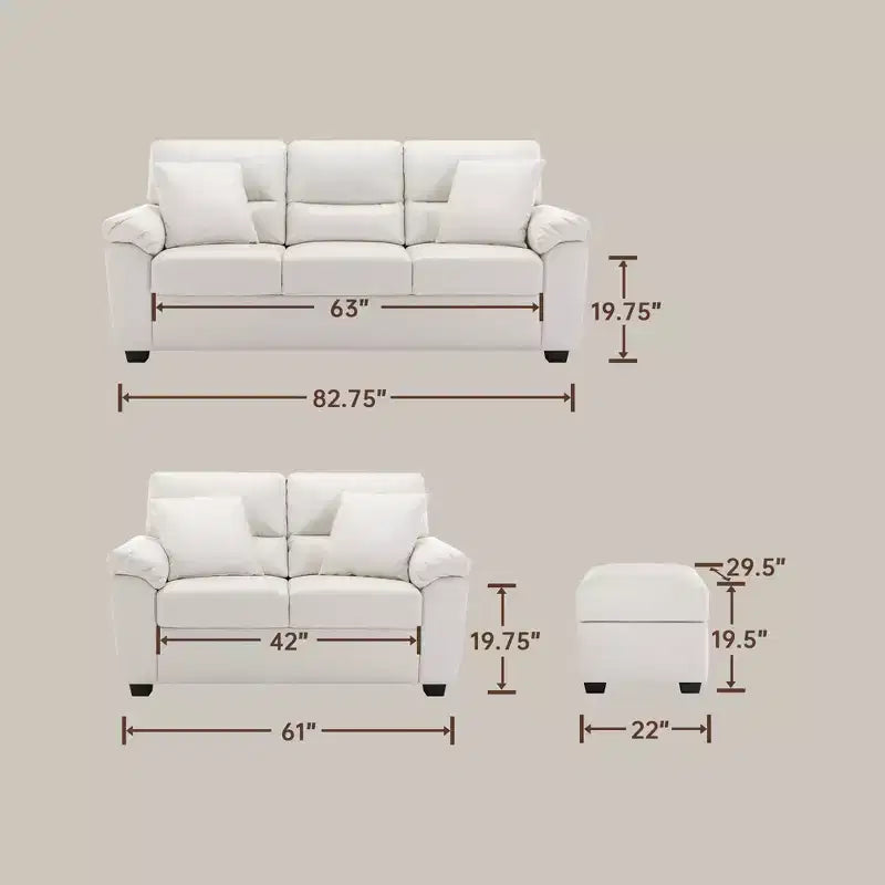 Canapé et causeuse en similicuir avec banc de rangement ottoman, canapé grand confort pour salon, salle de détente - Morden Fort