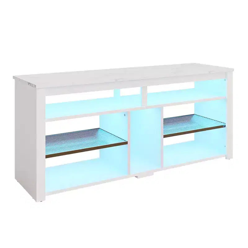 Meuble TV haut Bestier, meuble TV 55 LED pour téléviseurs jusqu'à 65 pouces, console TV de jeu avec rangement pour PS5, meuble média avec étagères réglables