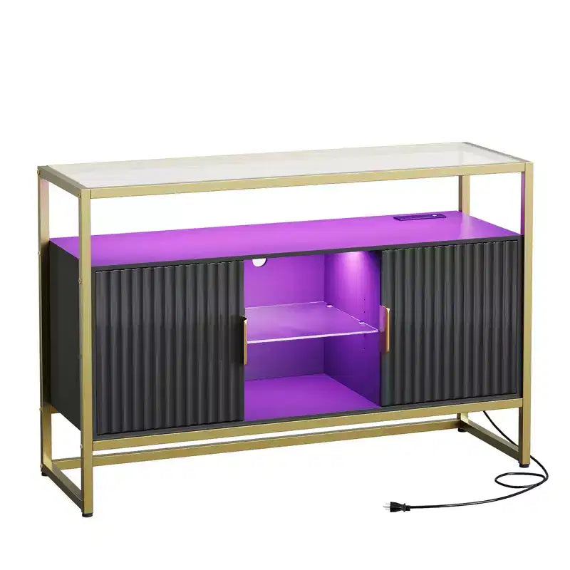 Bestier 47 Meuble de bar à café avec étagères réglables, buffet à LED avec prise de courant et étagères en verre, table d'entrée pour salon