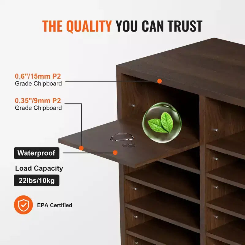 Organisateurs de documents VEVOR, Casier de bureau à 36 compartiments avec étagères réglables, Trieur de documents en bois 99,8 x 30,5 x 68,1 cm, certifié EPA