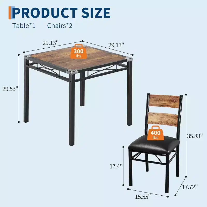 Table de cuisine avec 2 chaises rembourrées, ensemble de salle à manger 3 pièces en bois avec protection d'angle pour petit espace, appartement, salle à manger, cuisine