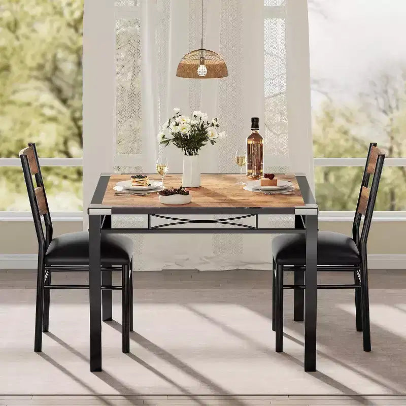 Table de cuisine avec 2 chaises rembourrées, ensemble de salle à manger 3 pièces en bois avec protection d'angle pour petit espace, appartement, salle à manger, cuisine