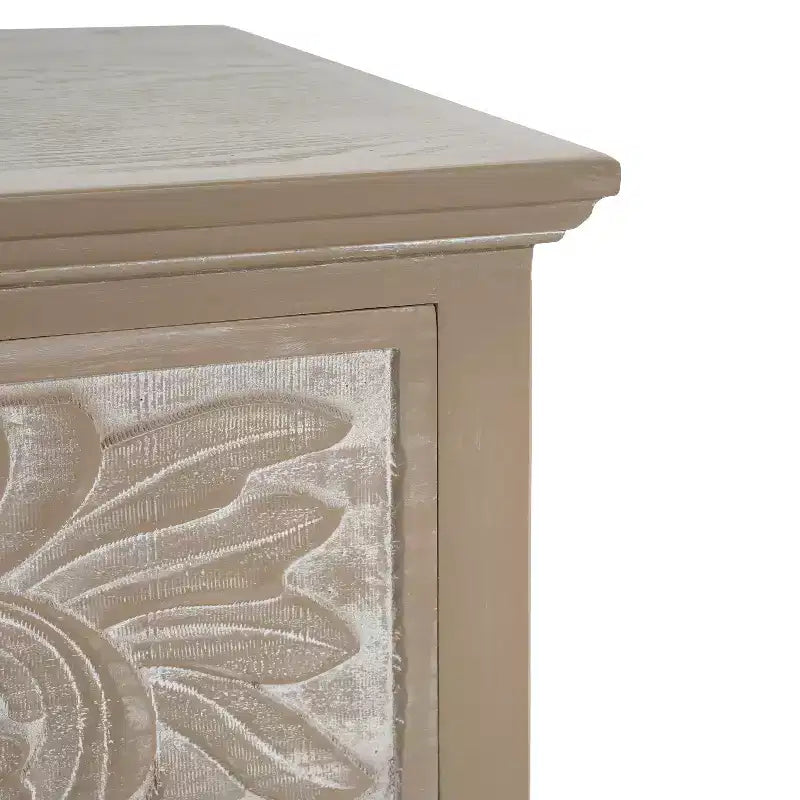 Commode en bois Christopher Knight Home Bianca Boho avec 3 tiroirs et motifs floraux sculptés