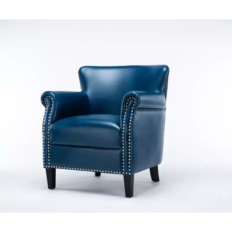 Fauteuil Okak avec coussin de dossier confortable, fauteuil de club, canapé simple pour salon, salle d'attente, espaces de lecture, bleu marine