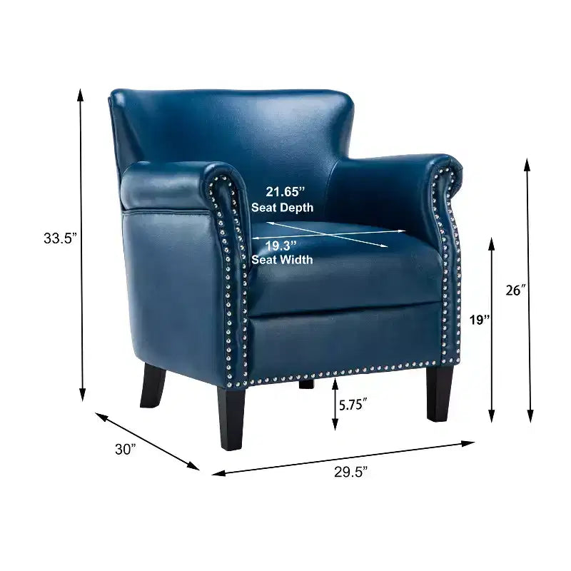 Fauteuil Okak avec coussin de dossier confortable, fauteuil de club, canapé simple pour salon, salle d'attente, espaces de lecture, bleu marine