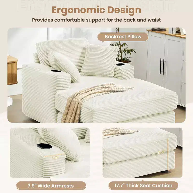 Hyleory Chaise longue en velours côtelé avec ottoman, fauteuil inclinable une place, fauteuil d'appoint moderne pour salon ou chambre à coucher