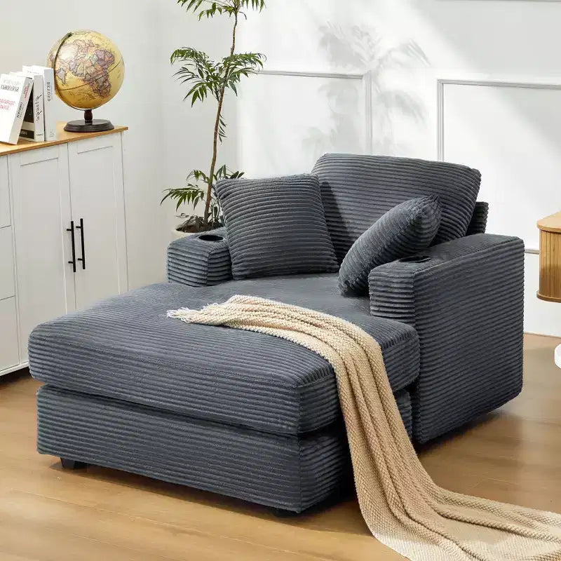 Hyleory Chaise longue en velours côtelé avec ottoman, fauteuil inclinable une place, fauteuil d'appoint moderne pour salon ou chambre à coucher