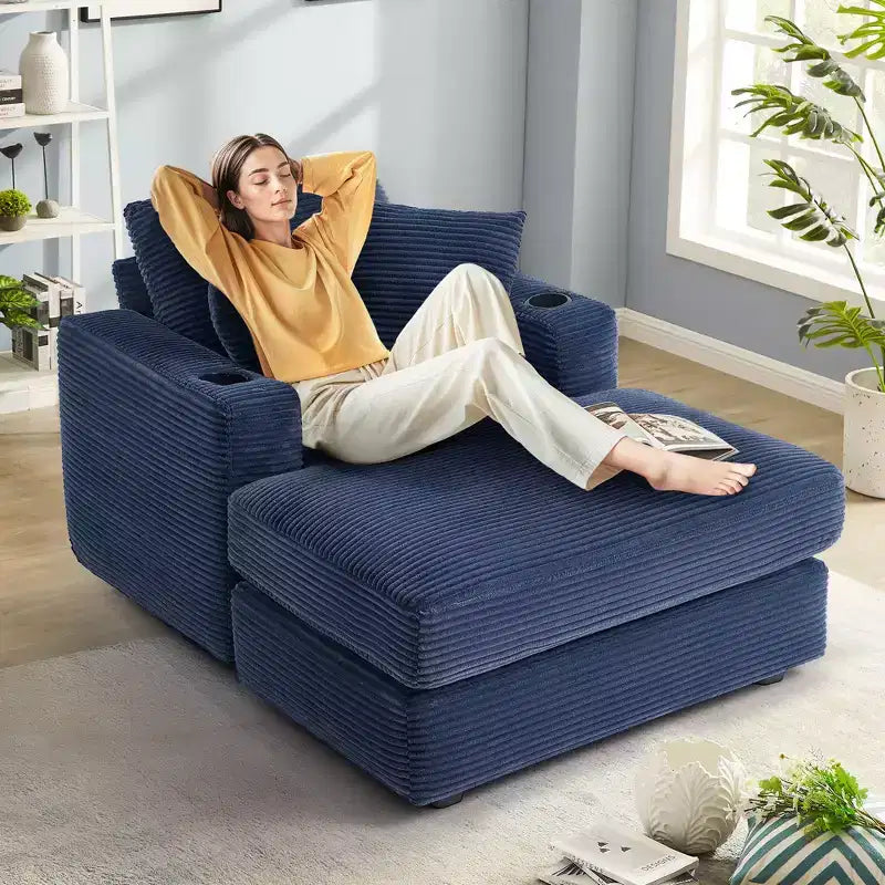 Hyleory Chaise longue en velours côtelé avec ottoman, fauteuil inclinable une place, fauteuil d'appoint moderne pour salon ou chambre à coucher