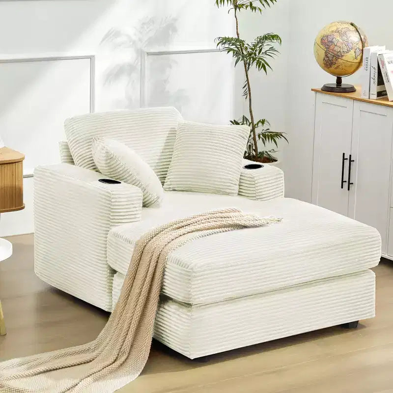 Hyleory Chaise longue en velours côtelé avec ottoman, fauteuil inclinable une place, fauteuil d'appoint moderne pour salon ou chambre à coucher