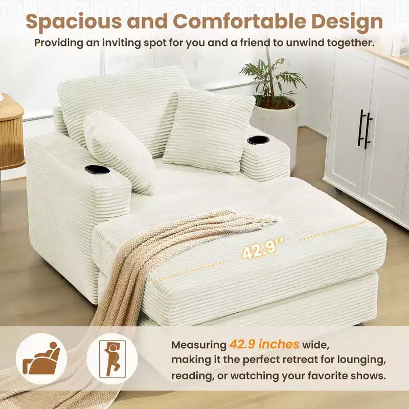 Hyleory Chaise longue en velours côtelé avec ottoman, fauteuil inclinable une place, fauteuil d'appoint moderne pour salon ou chambre à coucher