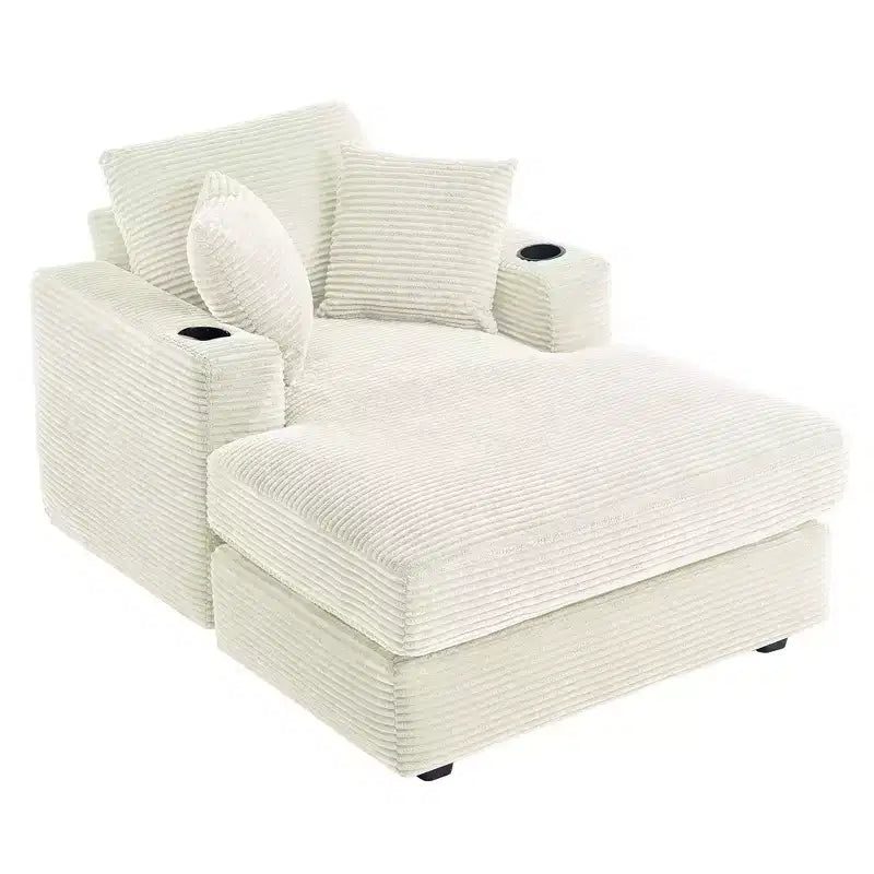 Hyleory Corduroy Chaise Lounge Chair Single Seater Recliner with Ottoman Modern Accent Chair for Living Room or Bedroom