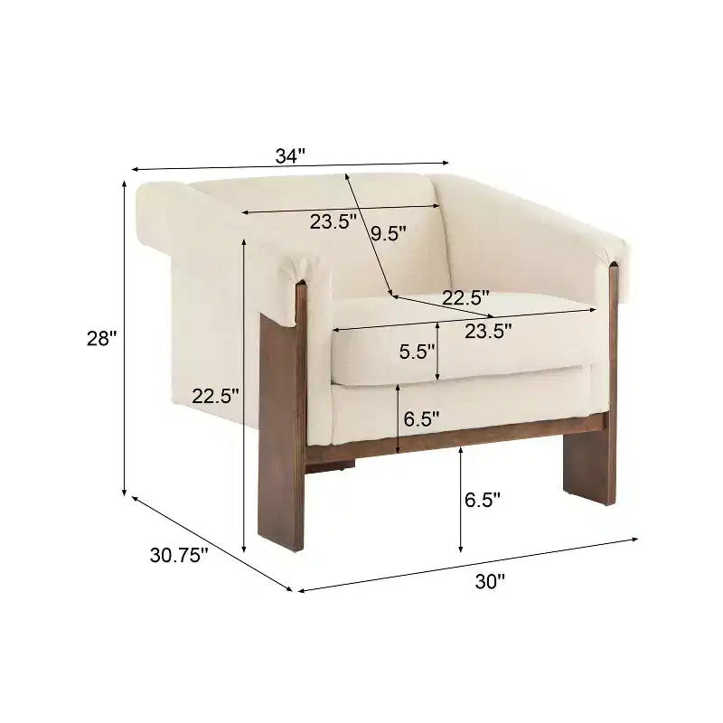 Okak 34 Fauteuil moderne avec revêtement confortable, coussins profonds, bois massif, fauteuil du milieu du siècle pour salon, chambre à coucher, salle d'attente