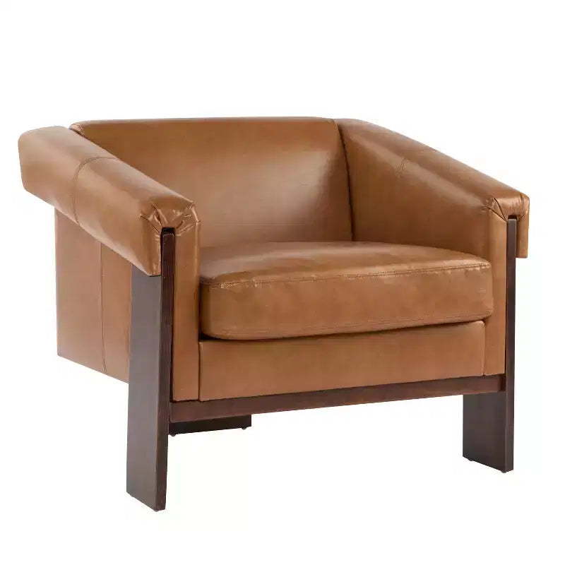 Okak 34 Fauteuil moderne avec revêtement confortable, coussins profonds, bois massif, fauteuil du milieu du siècle pour salon, chambre à coucher, salle d'attente