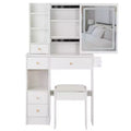 Okak Vanity Tables and Stool Set with 2 AC+2 USB Power Station,Dressing Table with Hair Dryer Bracket and Touch LED Mirror,White