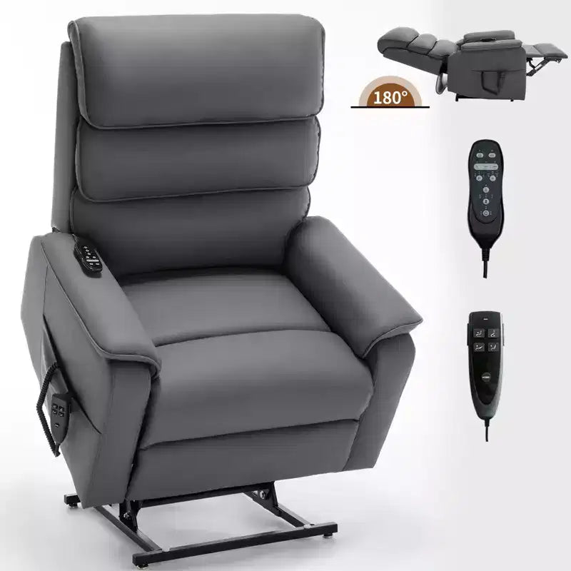 Fauteuil inclinable d'appoint Okak Leatheraire avec fonction de levage, de chauffage et de massage, fauteuil inclinable électrique moderne avec double moteur et télécommande.