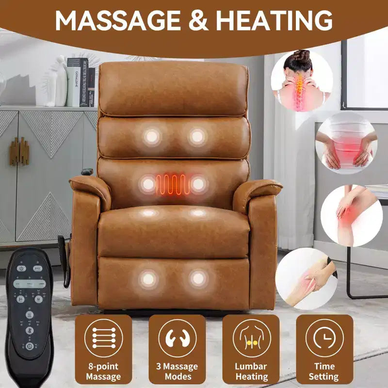 Fauteuil inclinable d'appoint Okak Leatheraire avec fonction de levage, de chauffage et de massage, fauteuil inclinable électrique moderne avec double moteur et télécommande.