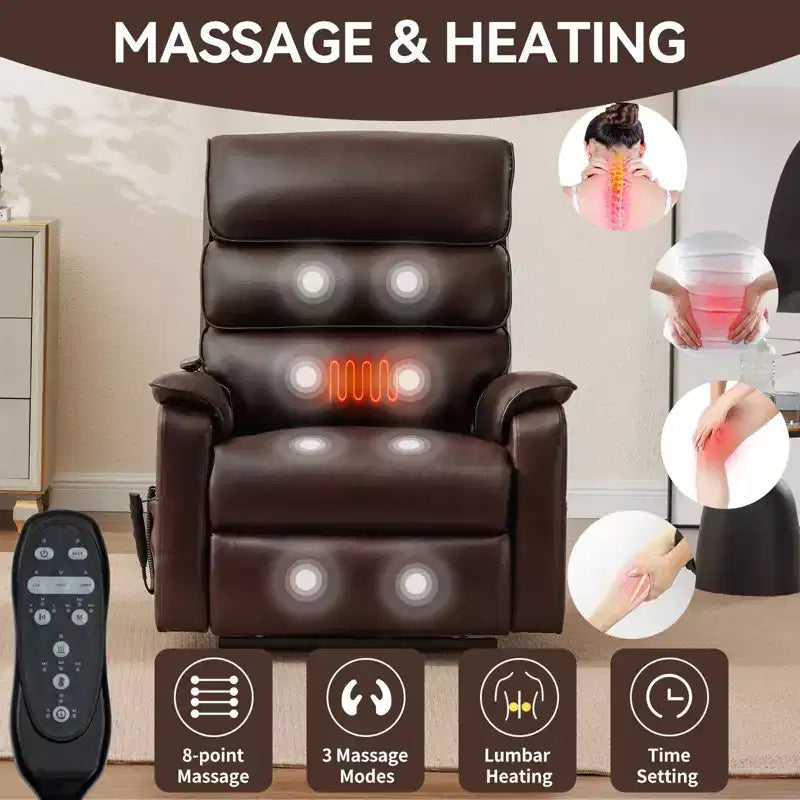 Fauteuil inclinable d'appoint Okak Leatheraire avec fonction de levage, de chauffage et de massage, fauteuil inclinable électrique moderne avec double moteur et télécommande.